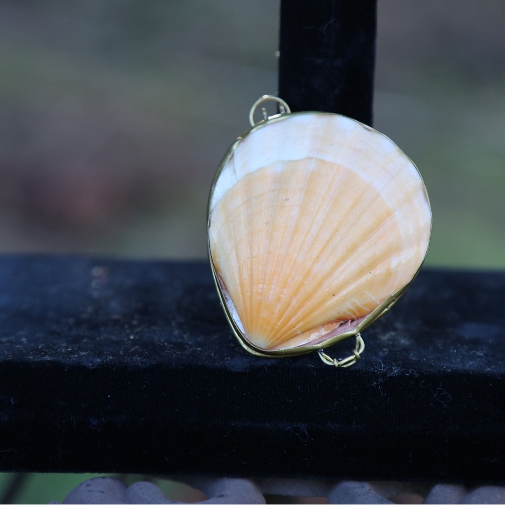 Peach Shell Pendant Necklace with Gold Trim - Women Jewelry